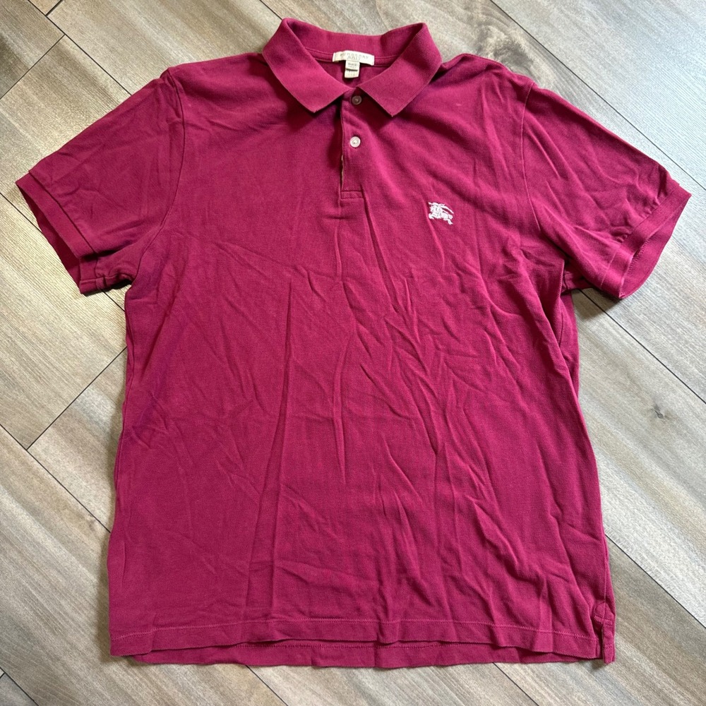 Burberry Brit Mens XXL Polo Shirt Burgundy Maroon Short Sleeve Knight Logo K-28